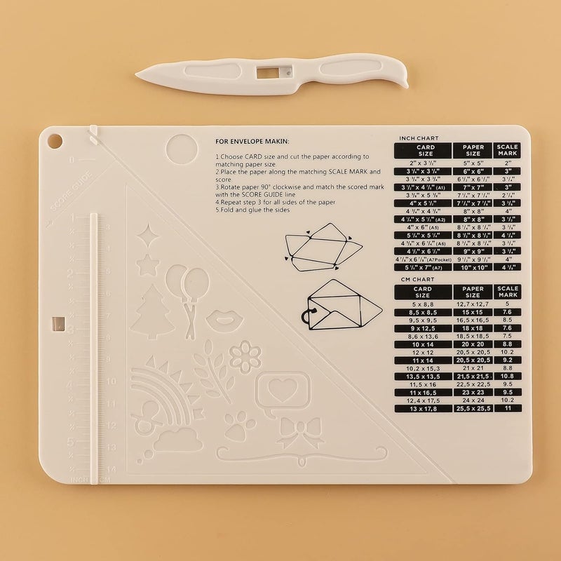 CYFUN DESIGN Mini Score Board Multi-Purpose Scoring Board Envelope Maker with Bone Folder and Guide for Card Making and Paper Crafts Arts Projects Multi-Purpose Scoring Board & Score and Fold Tools - Image 2